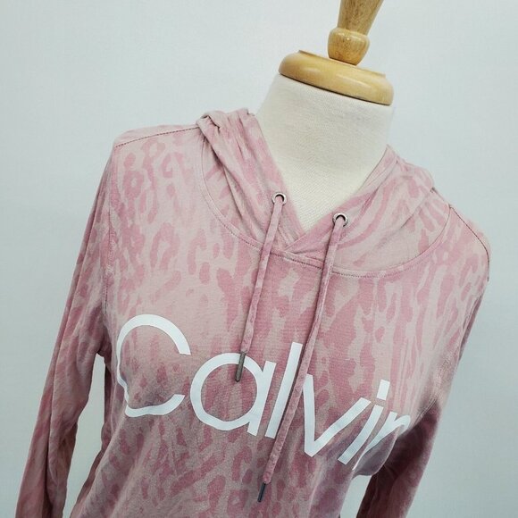 Calvin Klein Performance Cropped Hoodie Sweatshirt Size M Animal Print Pink - Picture 5 of 14